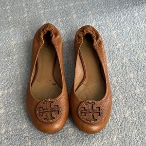 Tory Burch Tan Leather Logo Ballet Flats
